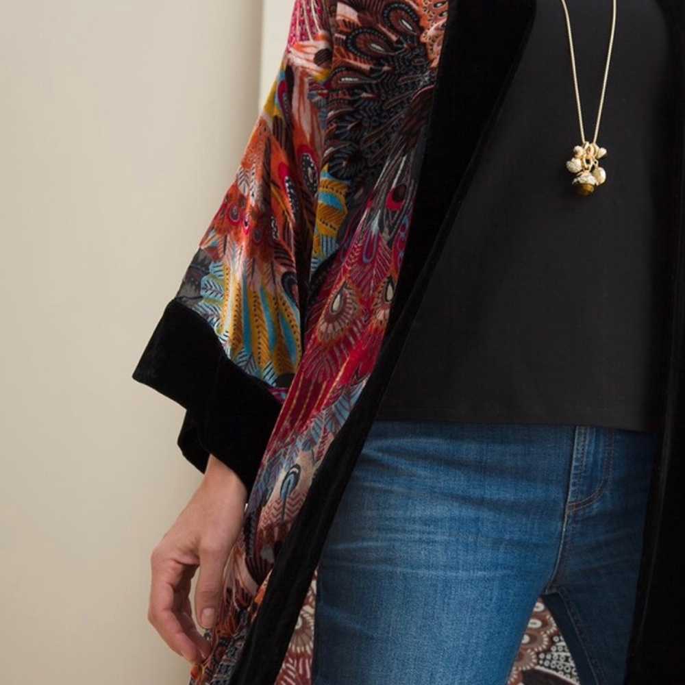 Chico’s Velvet Peacock Kimono - Picture 4 of 5
